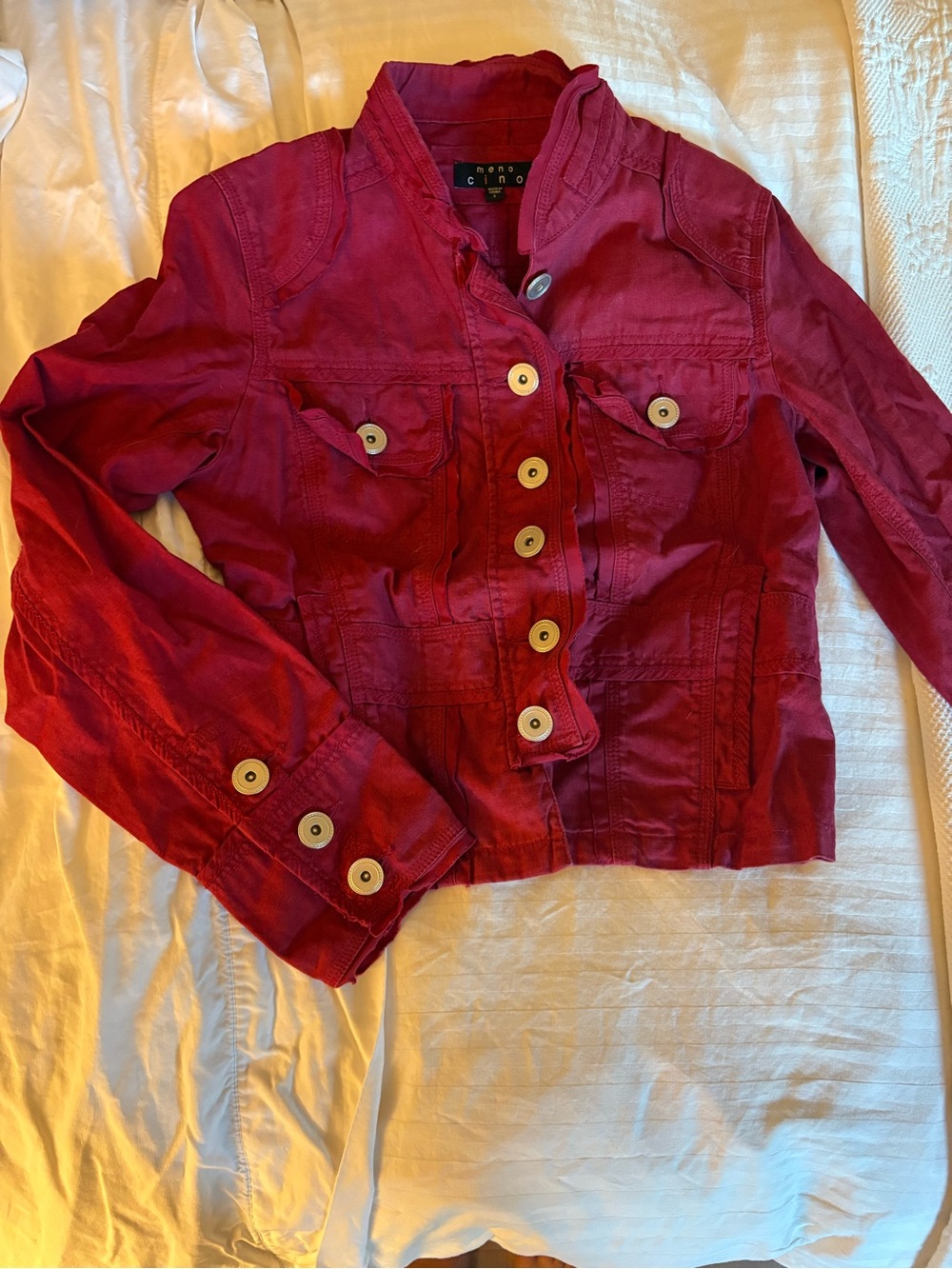 Crimson Button-Front Cotton Jacket